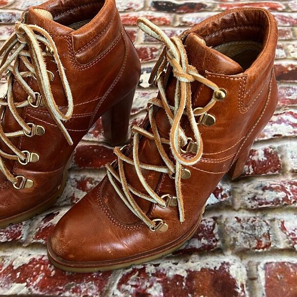 Michael Kors distressed brown leather ankle boots with raw leather tie - Picture 5 of 9